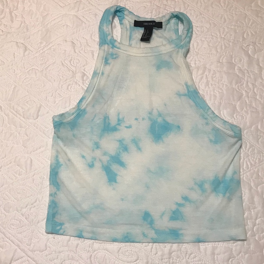 White and light blue tank top